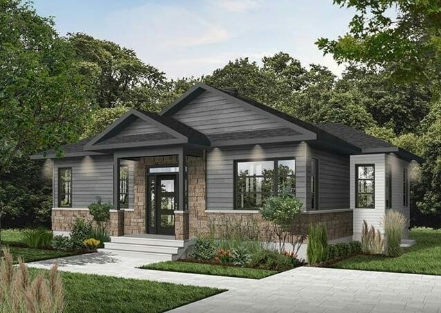 A Simple House with Dark Paint and Natural Stone A Simple House with Dark Paint and Natural Stone