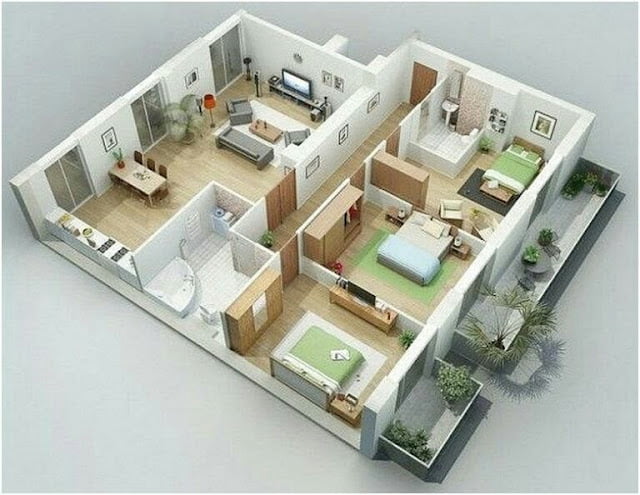 Small House Plans With 3 bedroom 3D Photos Small House Plans With 3 bedroom 3D Photos
