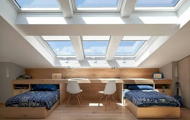 Attic bedroom for two teenage children Attic bedroom for two teenage children