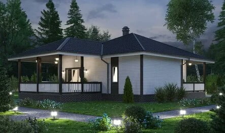 House with facade decoration and two terraces
