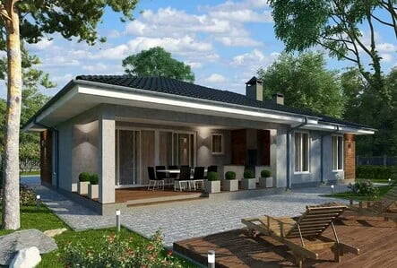 One-storey house with a furnished terrace and ornamental vegetation