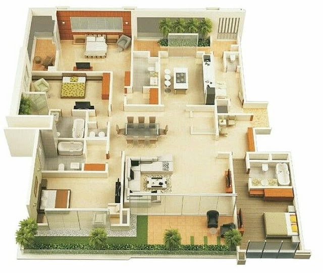 Small House Plans With 4 bedroom 3D Photos Small House Plans With 4 bedroom 3D Photos