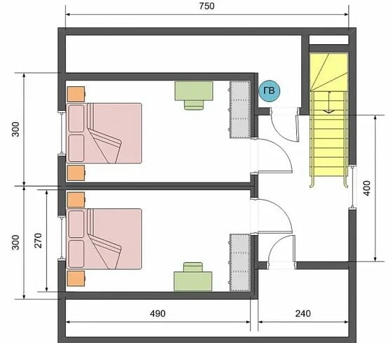 Layout of a house with a small attic under the roof Layout of a house with a small attic under the roof