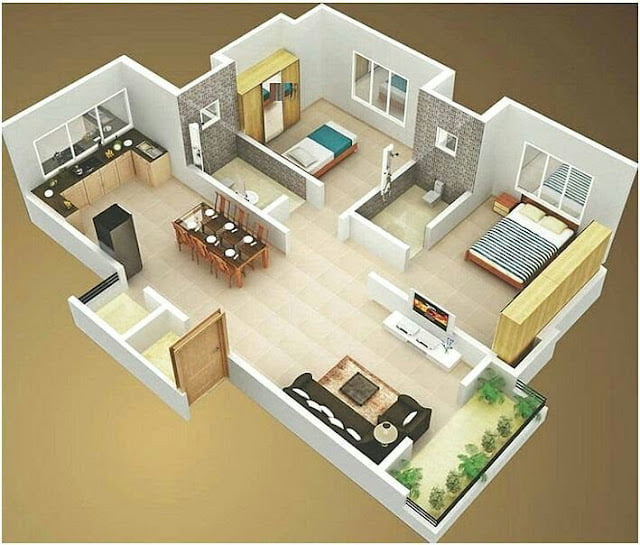 Small House Plans With 2 bedroom 3D Photos Small House Plans With 2 bedroom 3D Photos