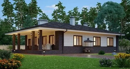 One-storey house made of beautiful two-tone bricks with a gorgeous terrace