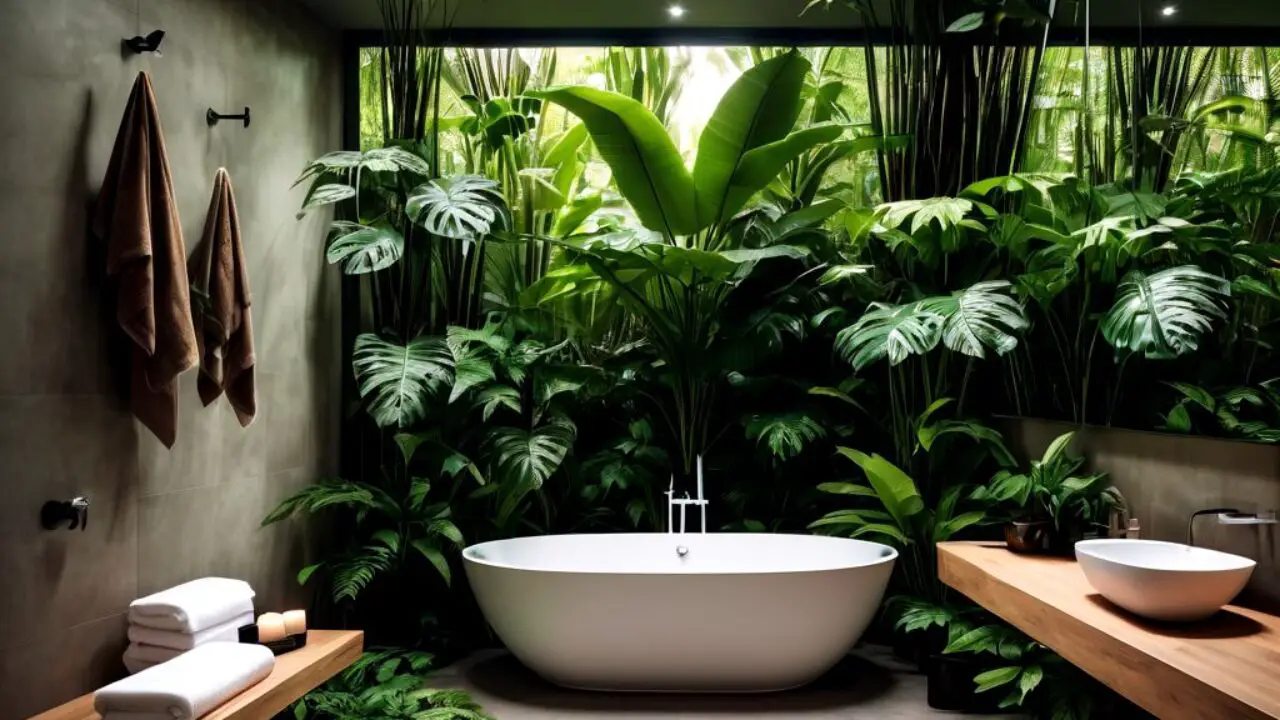 Bathroom Ideas That Make You Feel At Home, Decorated With Tub Plants In A Tropical Forest