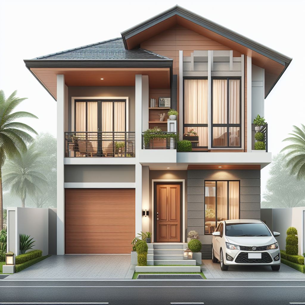double story modern small house design with garage